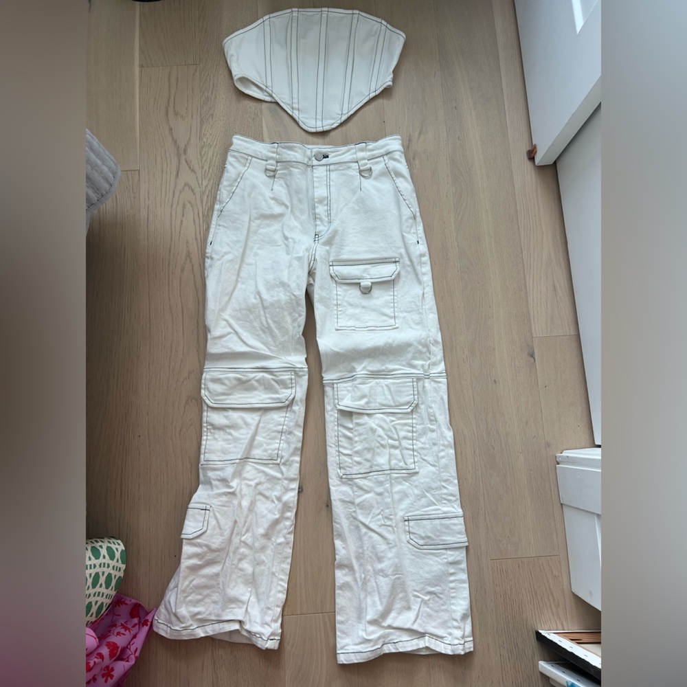 White Women's Cargo Pants and Corset Set